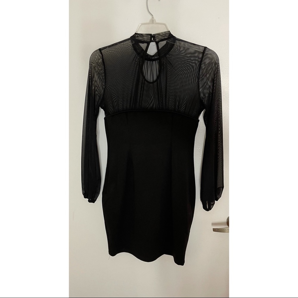 IRIS black half mesh dress size LARGE - Picture 3 of 7